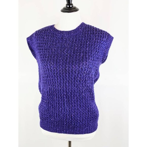 Women's Purple Sleeveless Knit Sweater Top Chunky Weave Pullover Sweater Vest - Picture 7 of 8